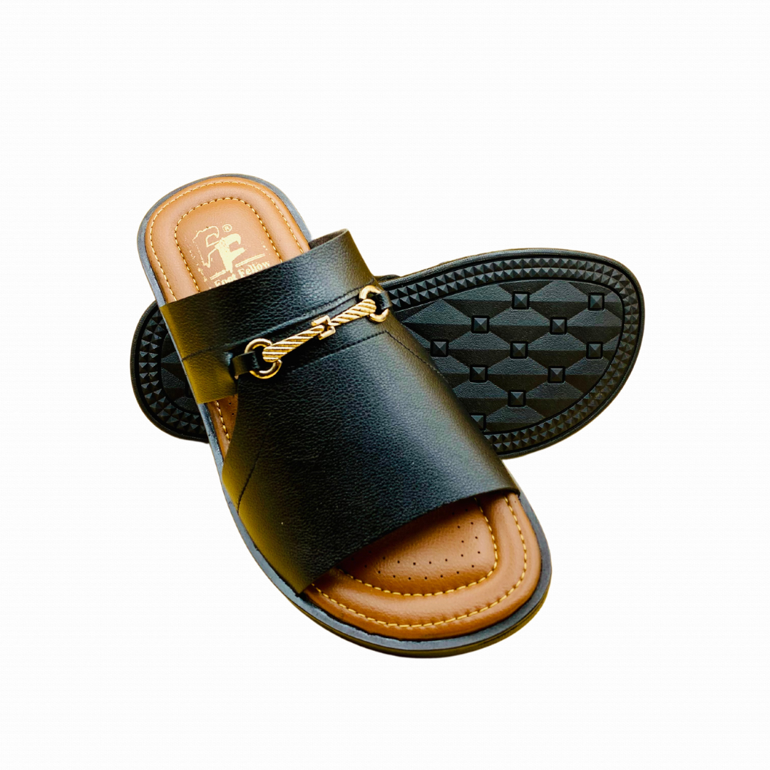 handmade mens black slipper FF-3071