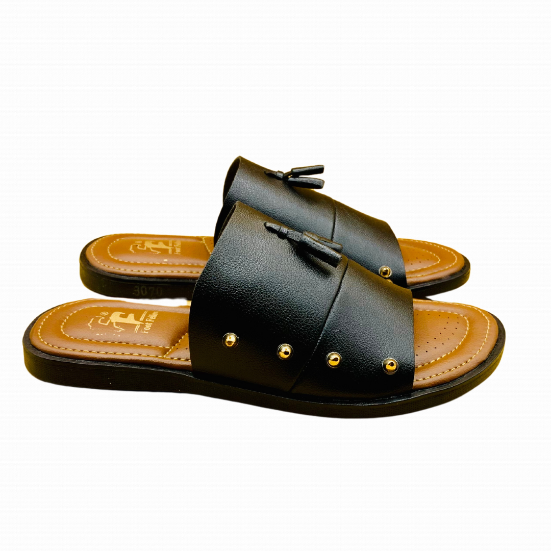 handmade mens black slipper FF-3070