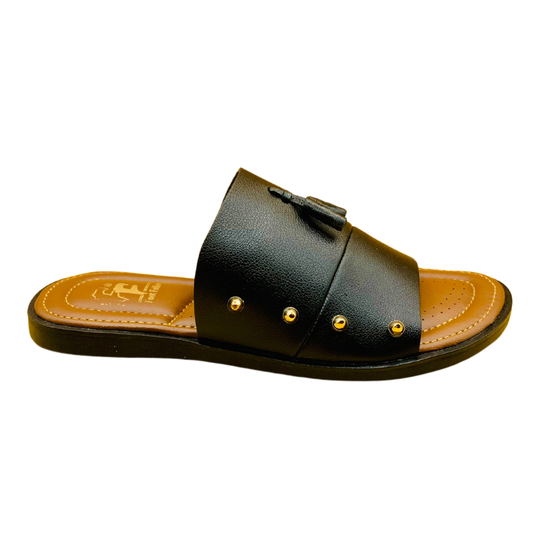 handmade mens black slipper FF-3070