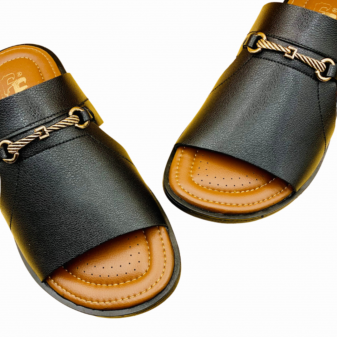 handmade mens black slipper FF-3071