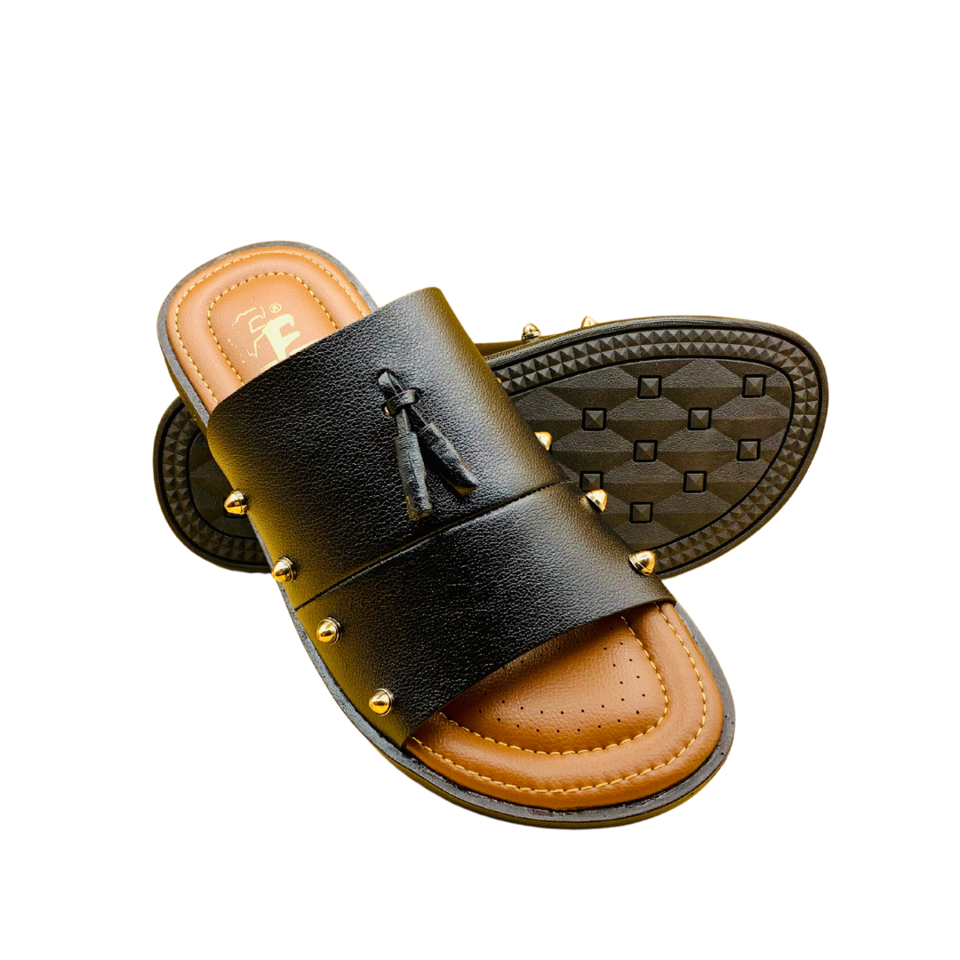 handmade mens black slipper FF-3070